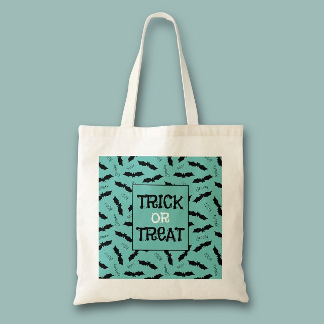 Bolsa Tote Festa de Halloween "Trick or Treat" Morcegos (Halloweeb bats trick or treat tote bag)