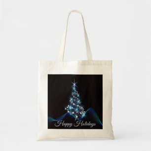 Bolsa Tote Festa de Natal Árvore Azul Brilhante Preto Elegant
