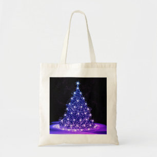 Bolsa Tote Festa de Natal Árvore Azul Rosa Inverno Preto Rúst