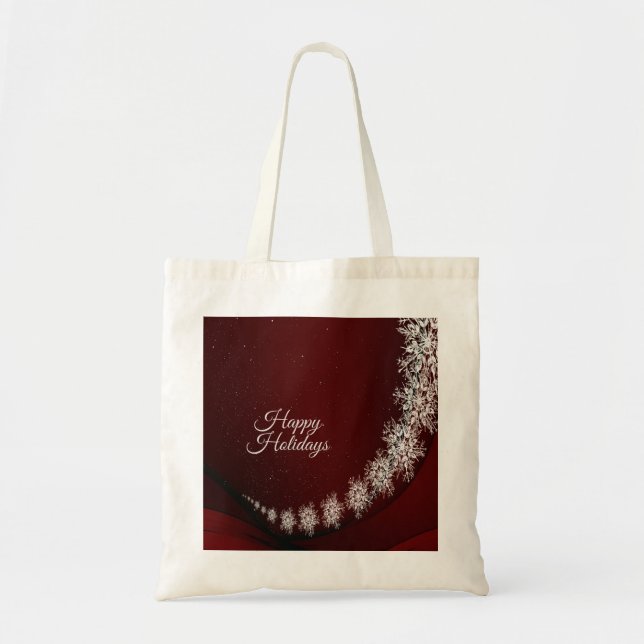 Bolsa Tote Festa de Natal Crystal Snowflakes Red Rustic (Frente)