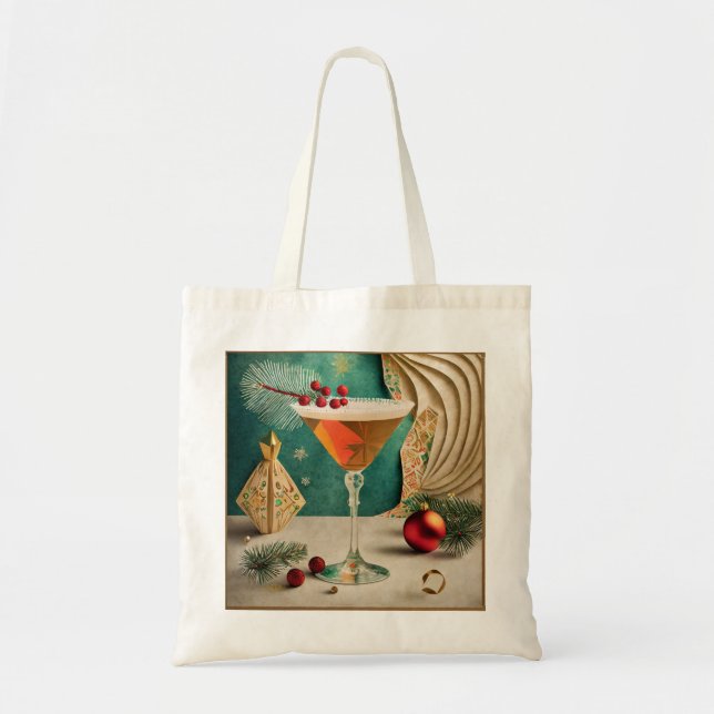 Bolsa Tote Festa de Natal de Cocktail da Metade do Século Hap (Frente)