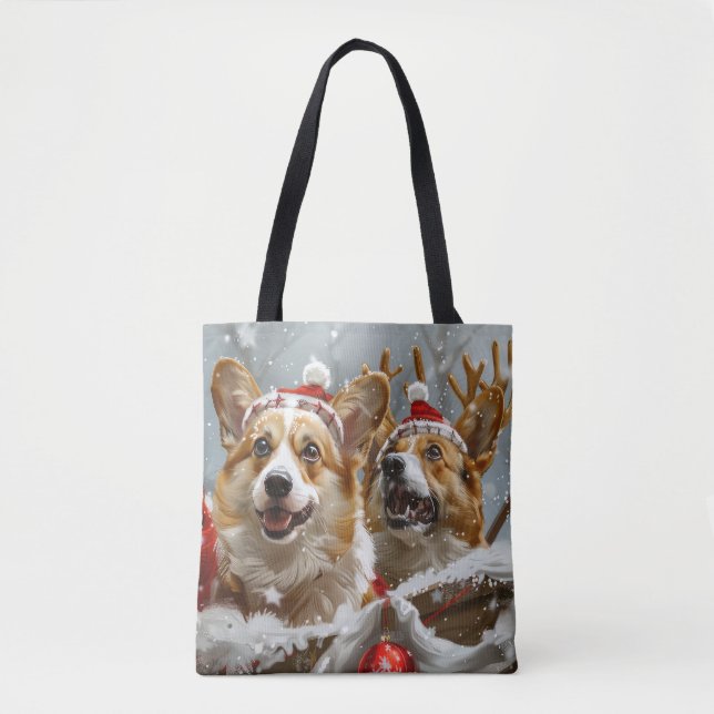 Bolsa Tote Festa de Natal do Cão Corgi (Frente)