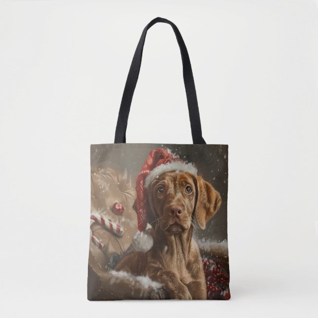 Bolsa Tote Festa de Natal do Cão Vizsla  (Frente)