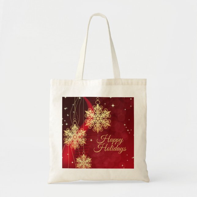 Bolsa Tote Festa de Natal Gift Red Ouro Flocos de Neve Feriad (Frente)