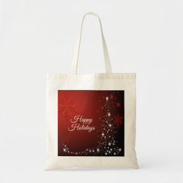 Bolsa Tote Festa de Natal White Stars Tree Red Snowflakes