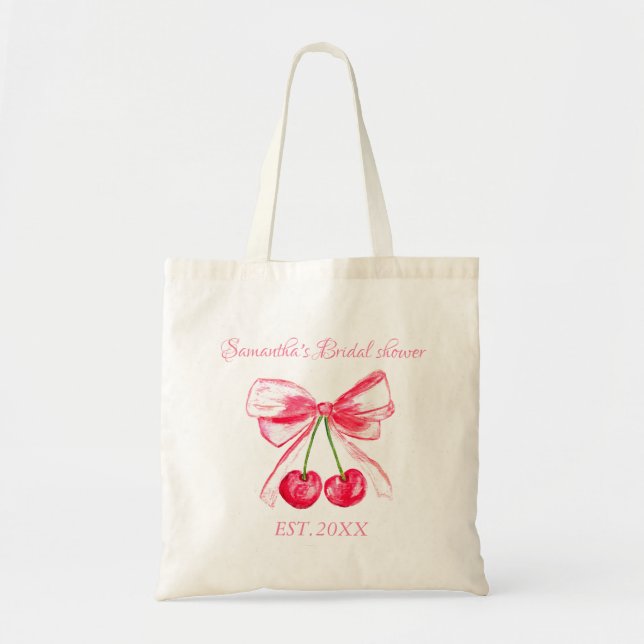 Bolsa Tote Festa de solteira de Cherry de Arco rosa coquette (Frente)