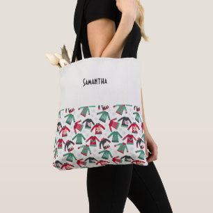 Bolsa Tote Festa de Suéter de Natal Feia Fornece Nome Verde