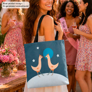 Bolsa Tote Festa Noturna das Galinhas Galinha Engraçada Lua