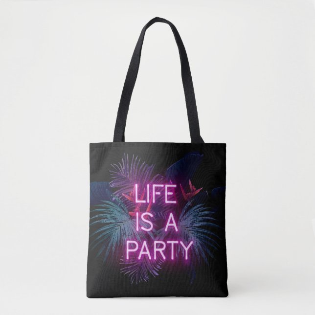 Bolsa Tote Festa tropical, folhas de palma de neon. (Frente)