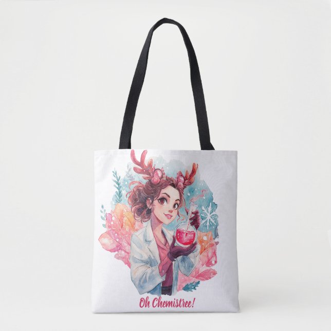 Bolsa Tote Festive Chemist Girl Watercolor Science Art (Frente)