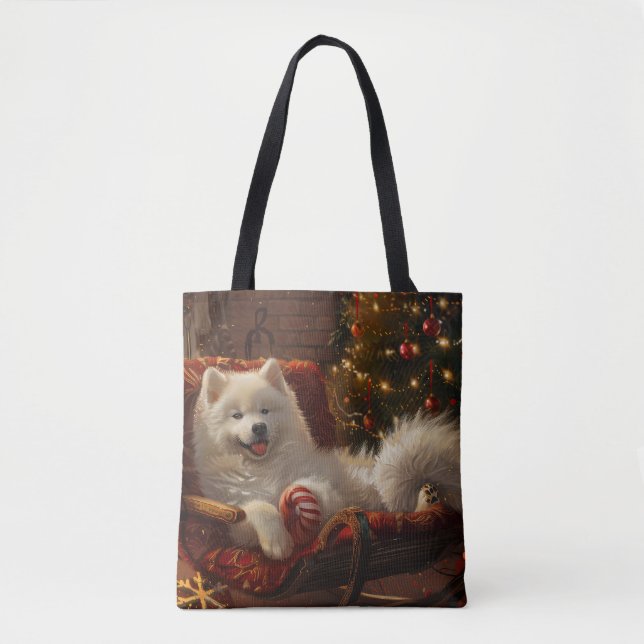 Bolsa Tote Festivo de Natal de Cachorro Samovido (Frente)