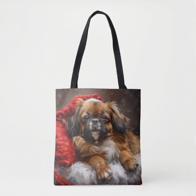 Bolsa Tote Festivo de Natal do Cão Espanhol Tibetano (Frente)