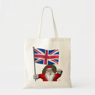 Bolsa Tote Festivo Papai Noel Com Bandeira Do Reino Unido