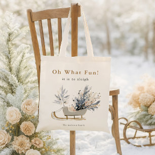 Bolsa Tote Festivo Winter Sleigh Botanical Christmas Holiday