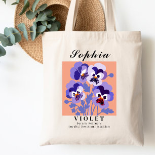 Bolsa Tote Fevereiro Flor do Mês de Nascimento Violeta Algodã