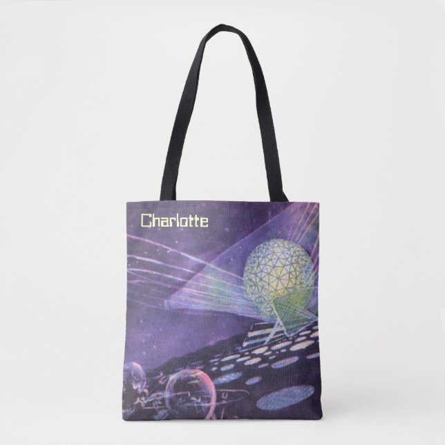 Bolsa Tote Ficção científica retrô, um orbe brilhante com ali (Frente)