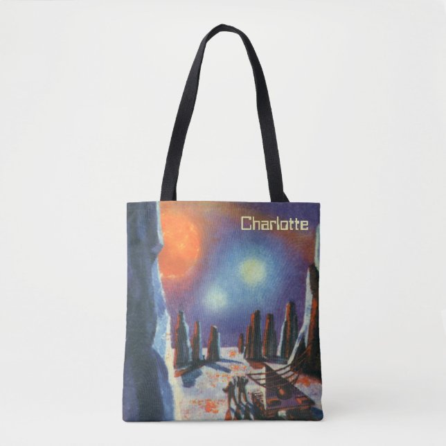 Bolsa Tote Ficção Científica Vintage Planeta Estrangeiro com  (Frente)