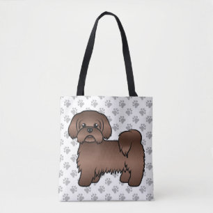 Bolsa Tote Fígado Brown Shih Tzu Cute Cartoon Cão e patas