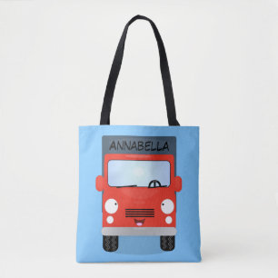 Bolsa Tote Figura de desenho animado de caminhão vermelho-bra
