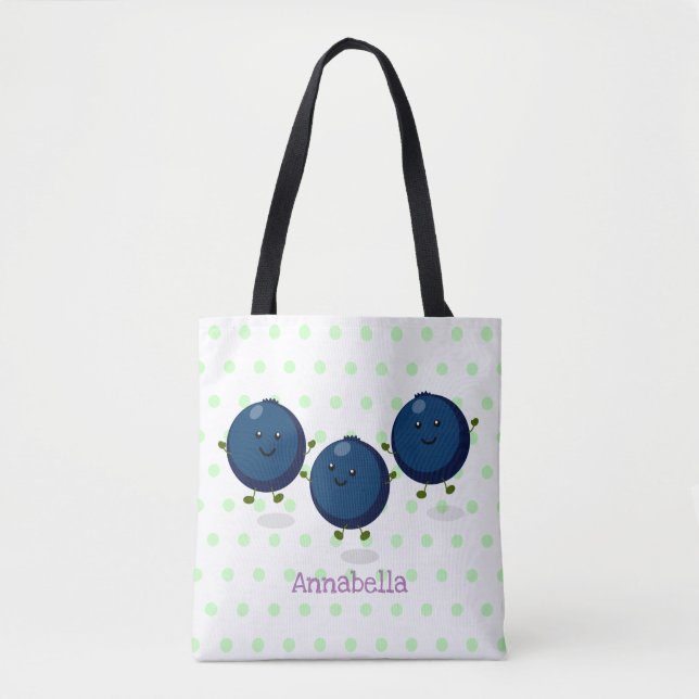 Bolsa Tote Figura de desenho animado roxo de mirtilos felizes (Frente)