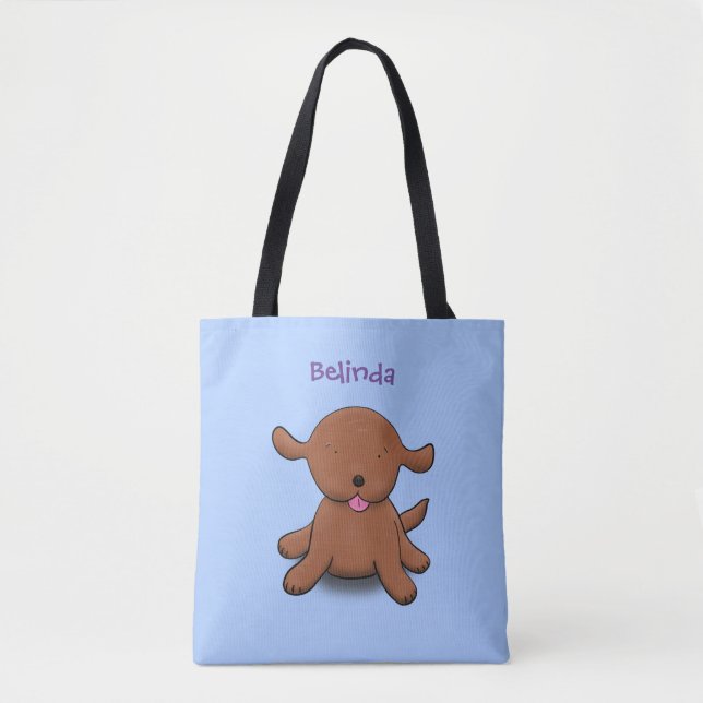 Bolsa Tote Figura de desenho azul de cachorro feliz e bonito (Frente)