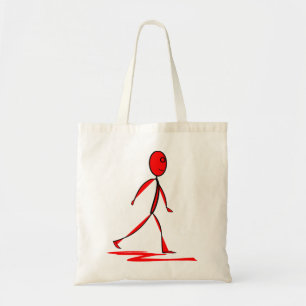 Bolsa Tote Figura Man Stick Ribbon Red Walking Stroll Humano