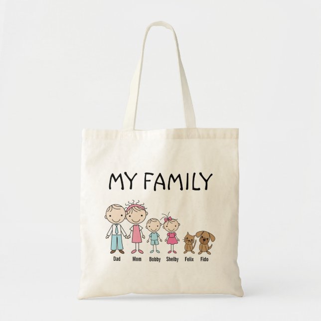 Bolsa Tote Figura personalizada sacola da vara da família (Frente)