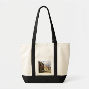 Bolsa Tote Figure antes de uma igreja Redbrick em uma cidade