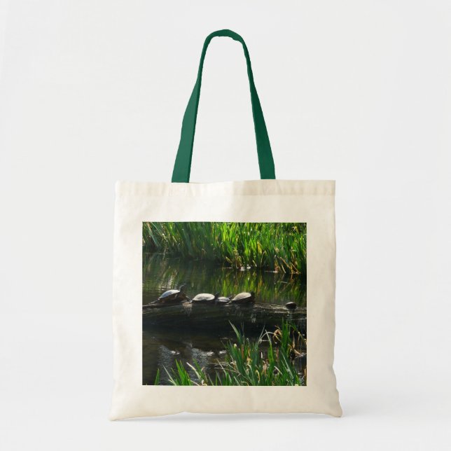 Bolsa Tote Fila de Tartarugas Foto Verde da Natureza (Frente)