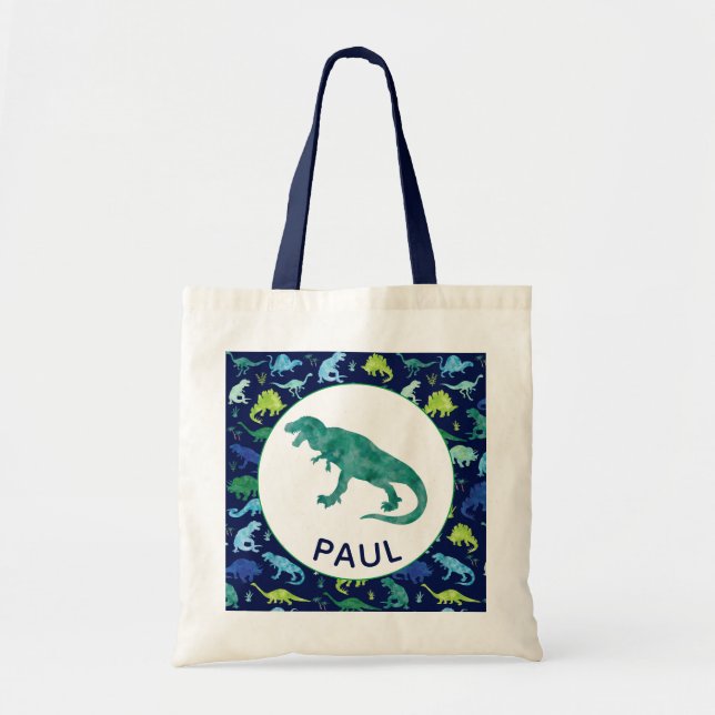Bolsa Tote Filhos Personalizados do Dinossauro T-Rex (Frente)