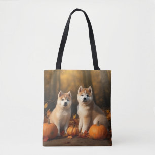 Bolsa Tote Filhote de Akita Delícia de Outono Abóbora