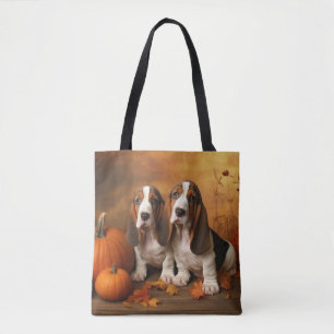 Bolsa Tote Filhote de Basset Hound Delícia de Outono Abóbora 