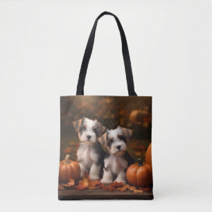 Bolsa Tote Filhote de Biewer Terrier Outono Prazer Abóbora