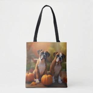 Bolsa Tote Filhote de Boxer Delícia de Outono Abóbora