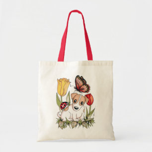 Bolsa Tote Filhote de cachorro bonito com borboleta, joaninha