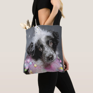 Bolsa Tote Filhote de cachorro de border collie que veste o