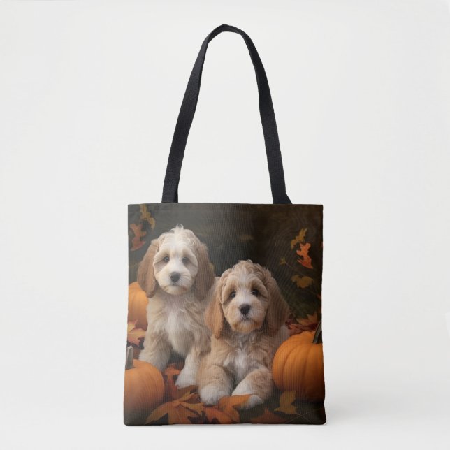 Bolsa Tote Filhote de Cockapoo Delícia de Outono Abóbora  (Frente)