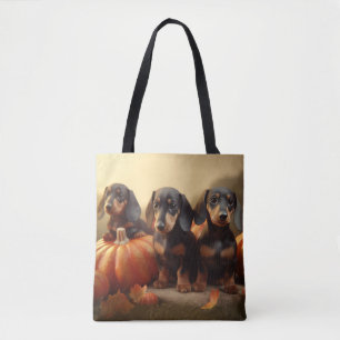Bolsa Tote Filhote de Dachshund Delícia de Outono Abóbora
