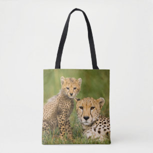 Bolsa Tote Filhote de Guepardo e Pai na Grama