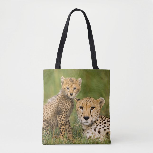 Bolsa Tote Filhote de Guepardo e Pai na Grama (Frente)