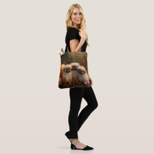 Bolsa Tote Filhote de Pequinês Delícia de Outono Abóbora