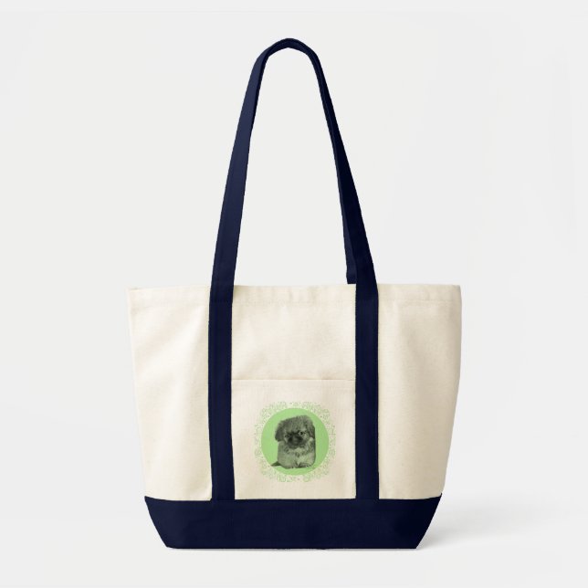 Bolsa Tote Filhote de Pequinês Verde (Frente)