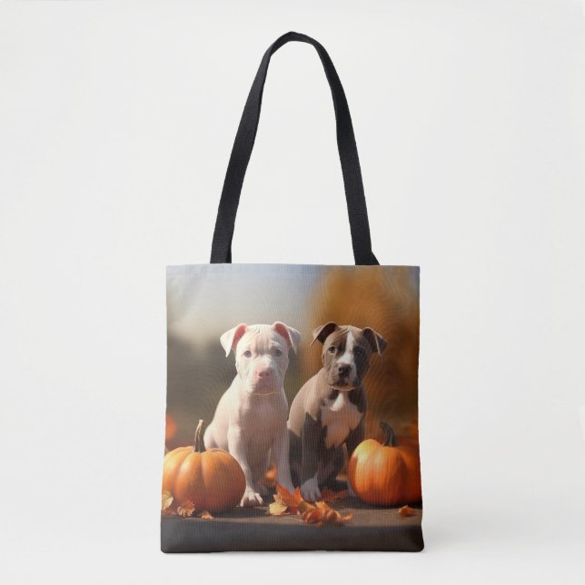 Bolsa Tote Filhote de Pitbull Delícia de Outono Abóbora  (Frente)