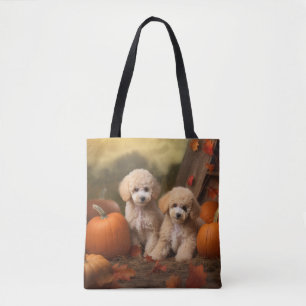Bolsa Tote Filhote de Poodle Delícia de Outono Abóbora