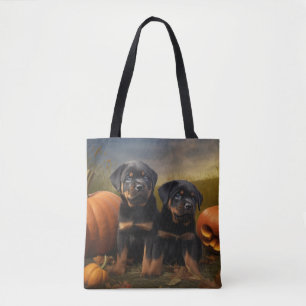 Bolsa Tote Filhote de Rottweiler Delícia de Outono Abóbora