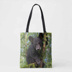 Bolsa Tote Filhote de Urso Negro Brincando nas Árvores
