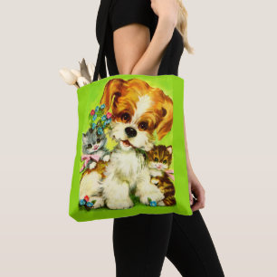 Bolsa Tote filhote fofo e gatinhos sorrindo impressão
