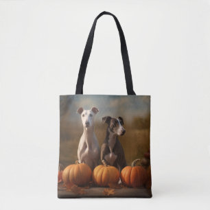 Bolsa Tote Filhote Greyhound Delícia de Outono Abóbora