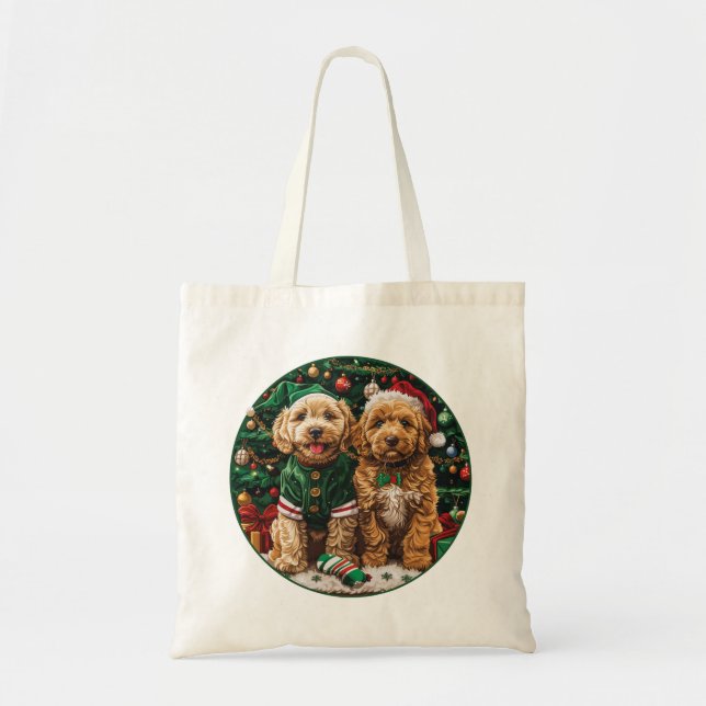Bolsa Tote Filhotes de Goldendoodle de Natal (Frente)