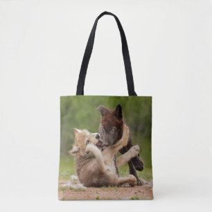 Bolsa Tote Filhotes de Lobo Cinzento Lutando